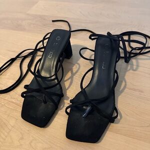 Boohoo Black Strappy Heels with Ankle Wraps